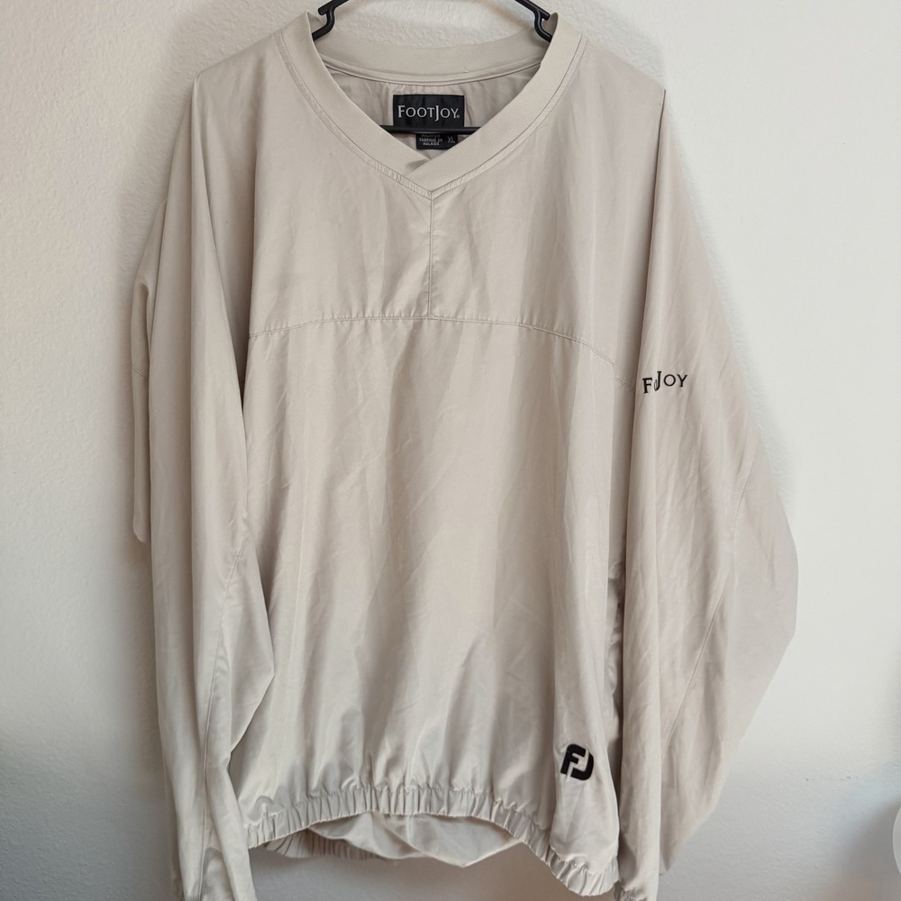 VTG FootJoy Mens XL Lightweight Golf V-Neck Windbreaker Pullover Beige Khaki